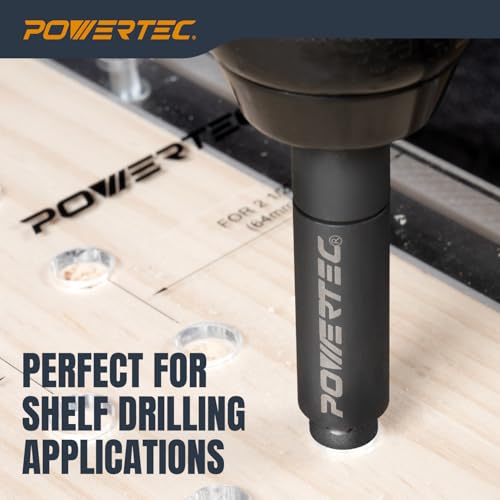 POWERTEC Shelf Pin Jig with 1/4" Self Pin Bit, Self Centering Drill Bit for 3/8' Holes, Woodworking Tool for Installing Shelf Pegs & Making Shelves & Cabinets (71653) - size: Jig with 1/4" Self Pin Bit