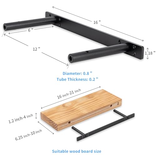16'' Heavy-Duty Hidden Floating Shelf Bracket – 210 LBS Max Load (Mounted on Studs), Floating Mantel Bracket for Fireplace & Wall Shelves, Includes Easy Installation Kit（16 inch Brackets） - size: 16 Inch - With Ease Kit