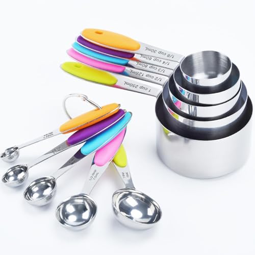 Measuring Cups and Spoons Set of 10 Piece, 18/8 Stainless Steel Nesting Measuring Cups Set for Cooking, Measuring Spoons Set - color: silver-10pcs