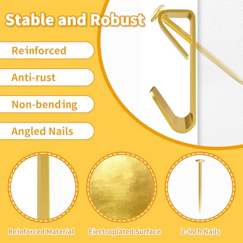 Picture Hangers, 50 lb Heavy Duty Drywall Wall Plaster Large Picture Hangers, Picture Hanging Hooks, Picture Hanging Hardware, Picture Frame Hangers, Painting Wall Hooks for Hanging, 30 Pack - color: Gold, size: L-50