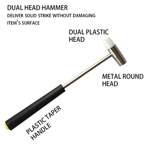 Dual Head Small Hammer, 7 Inches, Plastic Head and Metal Head, Black Plastic Grip, Double face Jewelry Mallet, Mini Hammer for Watch, Tuning, Woodworking, Toys, DIY, Leather, Instruments - style: 18CM -BLACK HANDLE
