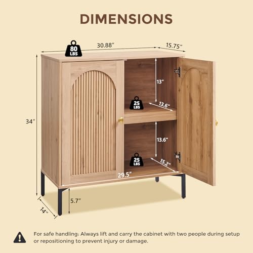 IFGET 34" Tall Modern Arched Sideboard Buffet Cabinet with Storage, Natural - color: Natural, size: 1 Piece