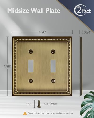 Switch Plates Outlet Covers, 2-Pack Antique Brass Metal Wall Plates - color: Antique Brass, size: 2 Toggle 2PK