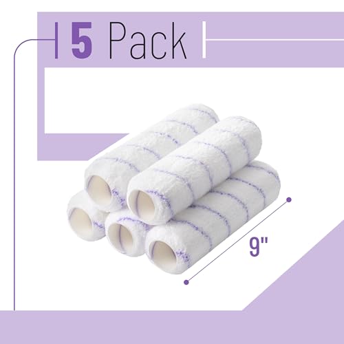 Bates- Paint Roller Covers, 9", Purple Stripes, 5 Pack, Covers for Paint Rollers 9 Inch, 9 Inch Paint Roller Covers, Paint Roller Cover, Paint Roller Covers 9 Inch, Large Paint Roller Covers - color: Light Purple Stripes, size: 9 Inch, 5 Pack