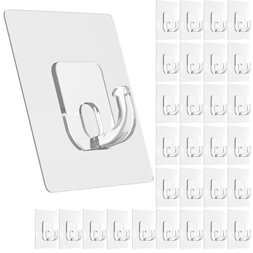 Latoxcaa Large Adhesive Hooks, 33lb Heavy Duty Utility Hooks for Hanging, 30 Pack Damage Free Sticky Hanging Hook, No Trace Self-Adhesive Wall Hook for Kitchen Bathroom Office Multiple Uses - size: 30 Clear Hooks