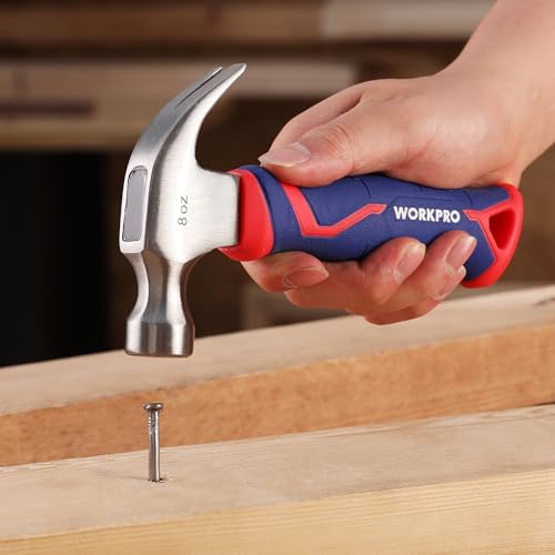 WORKPRO 8 oz Claw Hammer, Small Hammer with Fiberglass Handle - color: Blue and Red, size: 8 oz