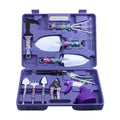 Garden Tools Set, JUMPHIGH 10 Pieces Gardening Tools with Floral Print, Ergonomic Handle Trowel Rake Weeder Pruner Shears Sprayer, Garden Hand Tools with Carrying Case Gardening Gifts for Women Father - color: Purple