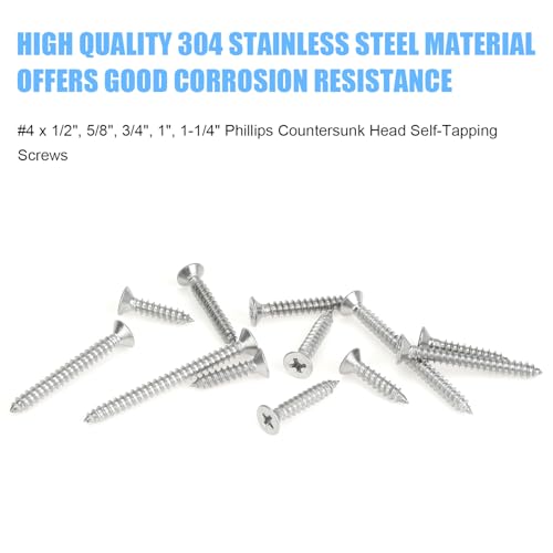 DYWISHKEY 206-Piece Wood Screw Assortment Kit - #4 x 1/2", "5/8", "3/4", "1", "1-1/4" Screws - size: #4