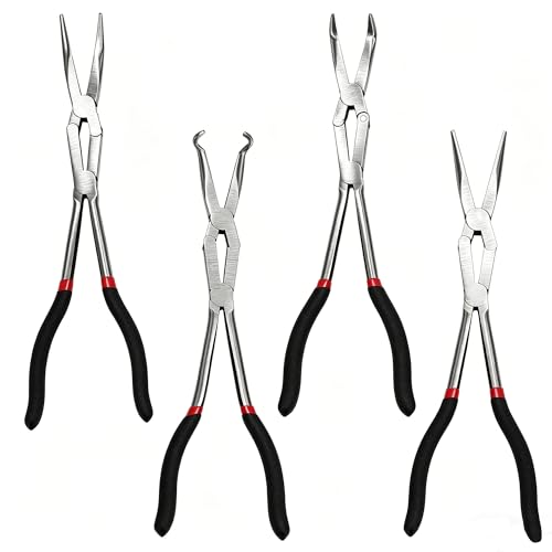 4PCS 13" Double Jointed Long Needle Nose Pliers Set, Anti-Slip Soft Grips - size: 4pcs-Straight/45/90 /Circle