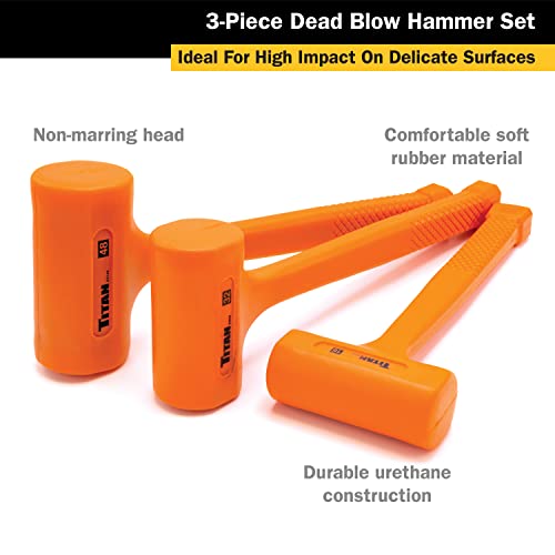 Titan 63143 3-Piece Dead Blow Hammer Set, Includes 1lb, 2lb & 3lb with Non-slip Diamond Textured Handles, Spark & Rebound Resistant - size: 16oz + 32oz + 48oz