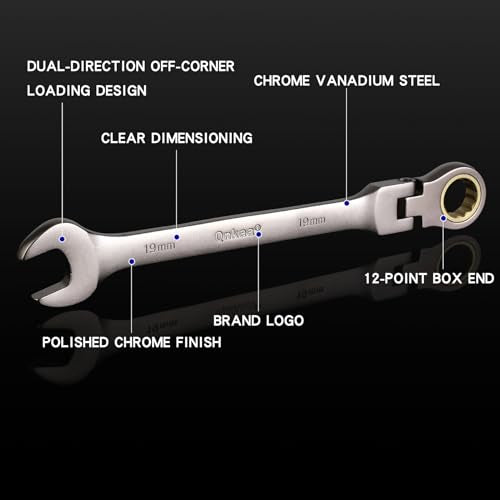 Qnkaa Flexible Ratcheting Wrench Set 12pcs Metric 8-19mm Flex-Head Spanner Gear Ring Ratchet Combination Wrenches Kit with Portable Organizer - style: Metric 12pcs