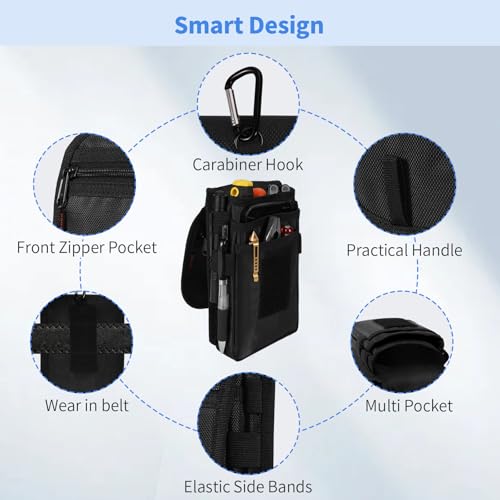 Belt Tool Pouch, Multitool Organizer Electrician Holster Nylon Tactical Pocket Attachment Utility Sheath Bag Tradesman Pro Maintenance Tool Sleeve for EDC Gears Cellphone - color: Black