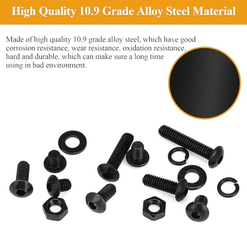 105 Pieces M4 x 16mm Button Head Socket Cap Screws, Thread Pitch 0.7mm, Sutemribor M4 Black Screws, 10.9 Grade Alloy Steel, Black Oxide Finish, Fully Threaded - size: M4 x 16mm, style: Button Head
