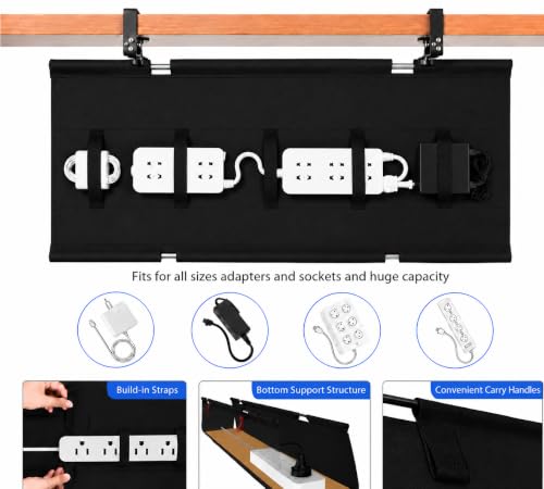 Under Desk Cable Management Tray 36", No Drill Clamp-On Design, Premium Oxford Fabric Cord Organizer Hides Power Strip & Messy Wires, Ideal for Home Office & Gaming Desk