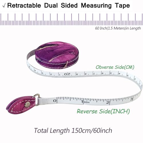 Tape Measure Body Measuring Tape，Medical Body Cloth Tailor Craft Dieting Measuring Tape, Dual Sided Retractable Ruler Colour Printed Soft Tape Measure Retractable - color: Purple Marble 1 pack