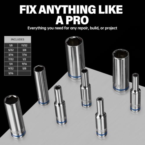 1/4" Drive SAE Master Socket Set, 13-Piece Deep Hex - size: Deep, style: 13pcs-SAE