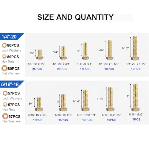 780PCS Bolt and Nut Assortment Kit - size: 780pcs 1/4"-20 5/16"-18 3/18"-16 1/2"-13