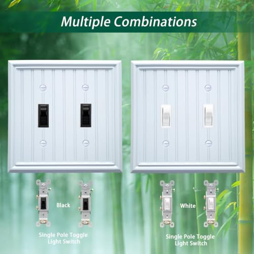 White Natural Material Double Toggle Light Switch Cover Plate (2-Pack) - size: Double Switch