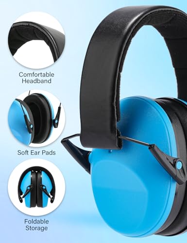 Kids Noise Canceling Earmuffs, 25-30dB Noise Reduction Ear Protection, Adjustable Headband Concert Fireworks, Autism - color: Blue