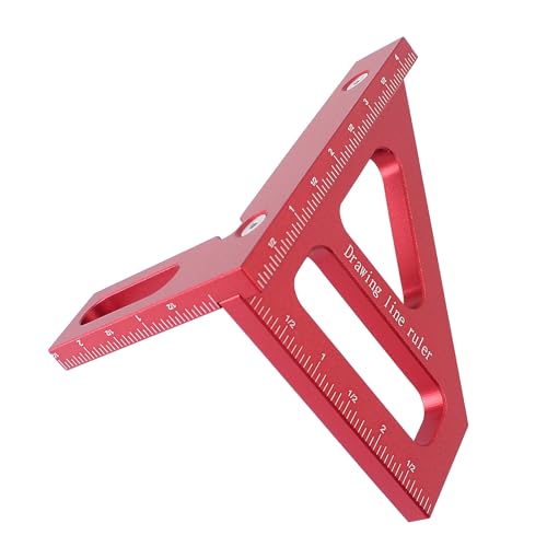 Imperial 3D Multi-Angle Measuring Ruler,45/90 Degree Aluminum Alloy Woodworking Square Protractor, Miter Triangle Ruler High Precision Layout Measuring Tool for Engineer Carpenter,003R - color: Red(Imperial)