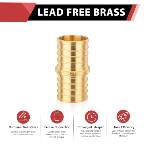 (Pack of 8) EFIELD Pex 1-Inch x 1-Inch Straight Couplings Brass Crimp Fittings, ASTM F1807,(PEX1807010-8PCS) - size: Pack of 8, style: 1" x 1"