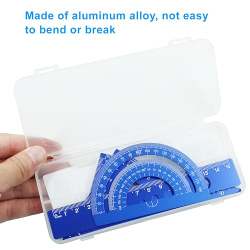 4 Pcs Triangular Ruler Set, Aluminum Alloy Geometry Tools, Metal Drafting Ruler for Students, Draftsmen, Engineers, School Office Supplies with Protractor & Metric Scales (Blue) - color: Blue