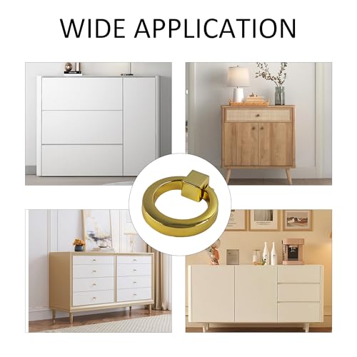 4Pcs Gold Zinc Alloy Cabinet Ring Knobs, Modern Round Drawer Pulls with Mounting Screws, Single Hole Dresser Handles for Kitchen Furniture, Wardrobe and Bathroom Hardware - color: Gold