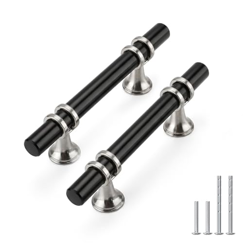 Rergy 10 Pack 3 Inch Hole Center Black and Silver Cabinet Pulls - color: Black&Brushed Nickel, size: 3in Hole Center(76mm)