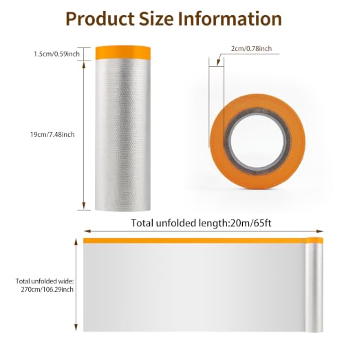 Pre-Taped Masking Film for Painting-4Rolls 8.86ft x 65.6ft Painters Plastic - size: 8.86ft x 65.6ft