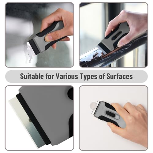 Bates- Razor Blade Scraper Tool, 2 Pack, 30 Extra Stainless Steel Blades, Anti-Slip Ergonomic Handle Design, Razor Scraper Set for Cleaning Window, Paint, Oven, Glass, Stove - color: Black & Gray
