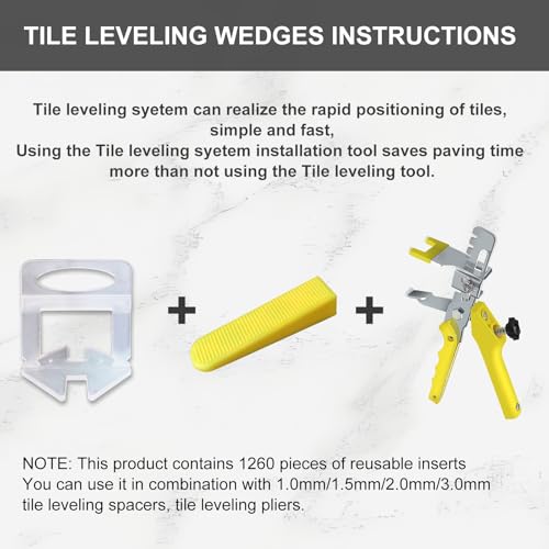Tile Leveling Wedges 1260 pieces Reusable Tile Leveler System for 1/8" 1/12" 1/16" 1/32"tile Spacers, Tile Leveler clips Tools Wall Floor Tile Stone Installation - size: 1260 pieces tile wedges