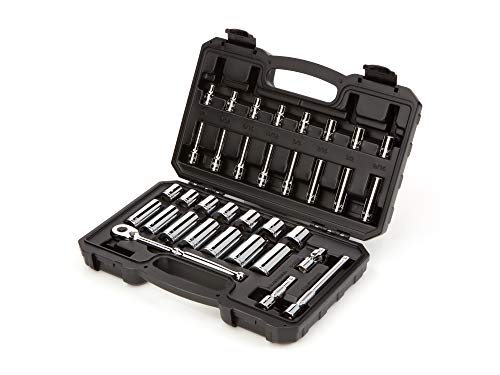 TEKTON 3/8 Inch Drive 6-Point Socket and Ratchet Set, 34-Piece (1/4-1 in.) | SKT15101 | (1/4 - 1 in.), Shallow and Deep, Case - size: 34-Piece (1/4-1 Inch)