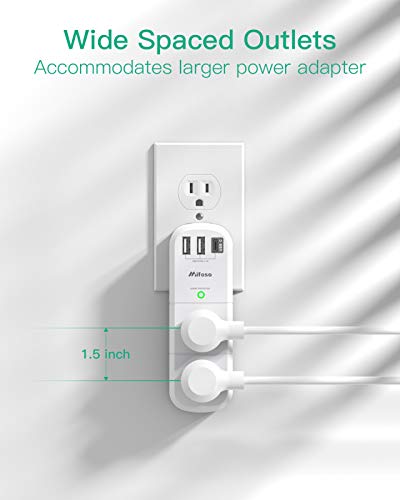 Outlet Extender with Rotating Plug, Surge Protector 6 AC Multi Plug Outlets - color: White, size: 2A1C, 1 Pack