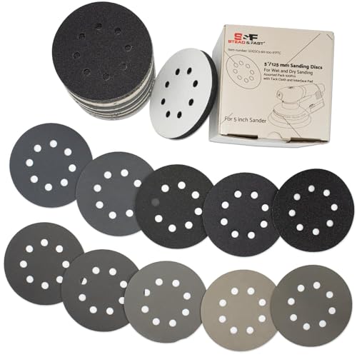 S&F STEAD & FAST 5 inch Wet Dry Sanding Discs Hook&Loop 100 pcs