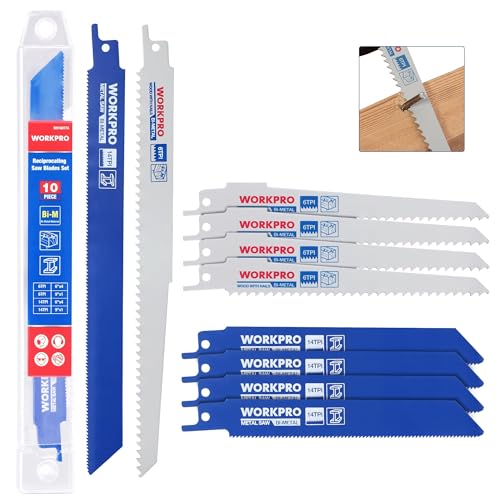 WORKPRO 10-Piece Reciprocating Saw Blade Set, 6" & 9", 6TPI & 14TPI