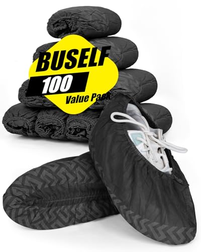Buself X-Large 200 Count Shoe Covers Disposable Non-Slip, Premium Cloth Boot Covers, Slip-resistant, Durable, Breathable, Non-toxic, Recyclable, Stretchable Fits Up to Size 13 US Men - Black - size: 200ct Up to Men13 & Women All