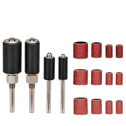 16 Pcs Sanding Drum Kit, 1/4" & 1/8" Shank Rubber Mandrels with 80/120/240 Grit Aluminum Oxide Sleeves, Rotary Tool Drill Sanding Attachment for Wood, Metal, Curves and Detail Work
