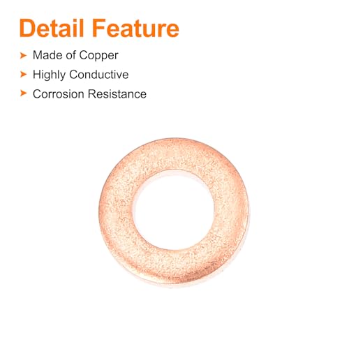 MECCANIXITY 52 Pcs Flat Copper Washers, 5x10x2mm Copper Upgraded Flat Metric Sealing Crush Ring Washers for Hydraulic Fittings Screw Bolt Nut Electronic Repair - size: 5x10x2mm
