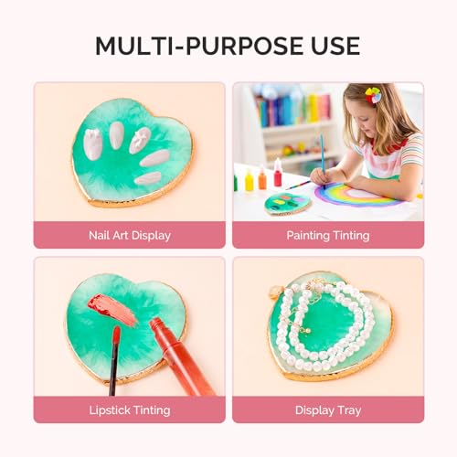 MelodySusie 1PC Heart Shape Resin Nail Art Palette, Professional Color Mixing Board for Gel Polish, Acrylics, Pigment Blending, Salon and DIY Makeup Artist Tool, Green - color: Green Heart Without Spatula