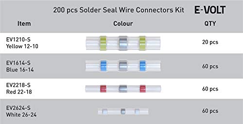 200 PCS Solder Seal Wire Connectors Low Temp Soldering Heat Shrink Butt Connector Terminals - Electrical Waterproof Insulated Marine Automotive Trailer White, Red, Blue, Yellow