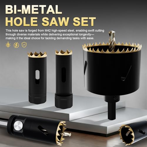 Bi-Metal Hole Saw Set 21 Pcs with Quick Change Arbors, 9/16 to 2-1/2 Inch for Wood Metal Plastic and PVC, Complete Professional Set with Case - size: 9/16" to 2-1/2"
