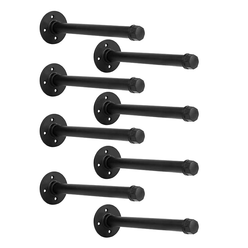 Industrial Black Iron Pipe Shelf Brackets Wall Mount DIY Shelving Brackets Pipe Decor Wall Rustic Garment Rack Hardware Included, 8 Inch Set of 8 - size: 8 inch 8 pack, style: 8 Pack