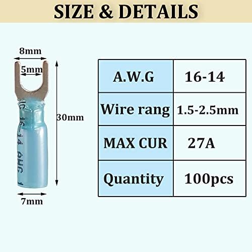 Blue 16-14 Gauge Heat Shrink Fork Connectors 100pcs - size: Blue AWG16-14