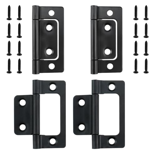 SDTC Tech 4-Pack Non-Mortise Door Hinges Bifold Butt Cabinet Hinges with Screws for Furniture Windows Cupboard etc. - 2 x 0.9 Inch, Black - color: Black