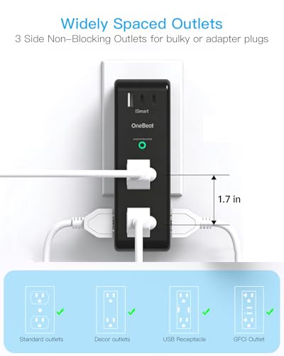 Surge Protector Outlet Extender, Multi Plug Wall Outlet,Rotating Plug,Black - color: Black, size: 2C1A, 1 Pack