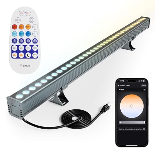 Smart Wall Washer Lights Adjustable Color Temperature 2700K-6500K,72W 9600lm 1%-100% Brightness Dimmable LED Bar Light APP & Remote Control for Outdoor, Compatible with Alexa/Google Assistant - color: 40" Tunable White(2700-6500K)