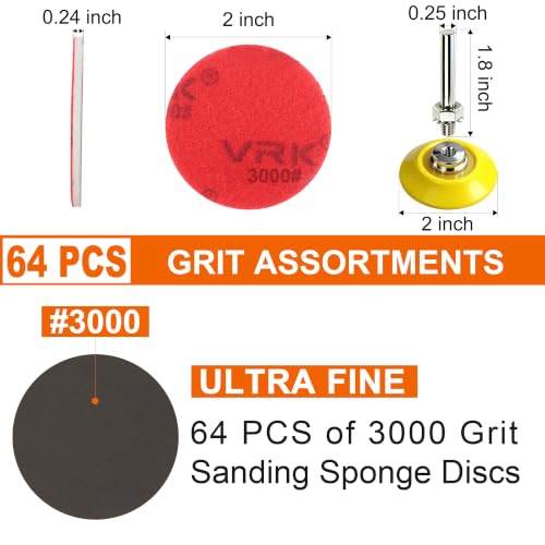 64 PCS 2 Inch Sanding Disc,Hook and Loop Sanding Pads 3000 Grit - style: 3000 Grit 64PCS