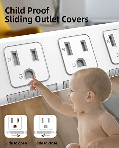 Power Strip Surge Protector Flat Plug, Extension Cord 6 Feet 3 Prong, 3 Outlets, 300J, 10A/1250W, Overload Protection Switch, Plug Strip for Home Office, Child Safety Slide Outlet Covers - style: 6ft/Ordinary Flat Plug
