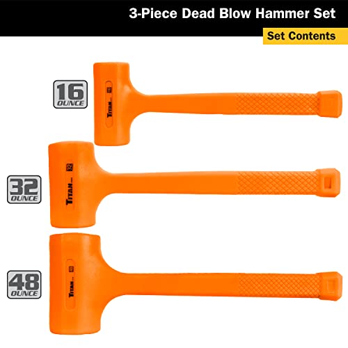Titan 63143 3-Piece Dead Blow Hammer Set, Includes 1lb, 2lb & 3lb with Non-slip Diamond Textured Handles, Spark & Rebound Resistant - size: 16oz + 32oz + 48oz
