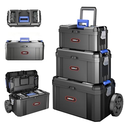 AIRAJ 3-In-1 Rolling Tool Box with Wheels, Stackable Tool Box,17+19+21"